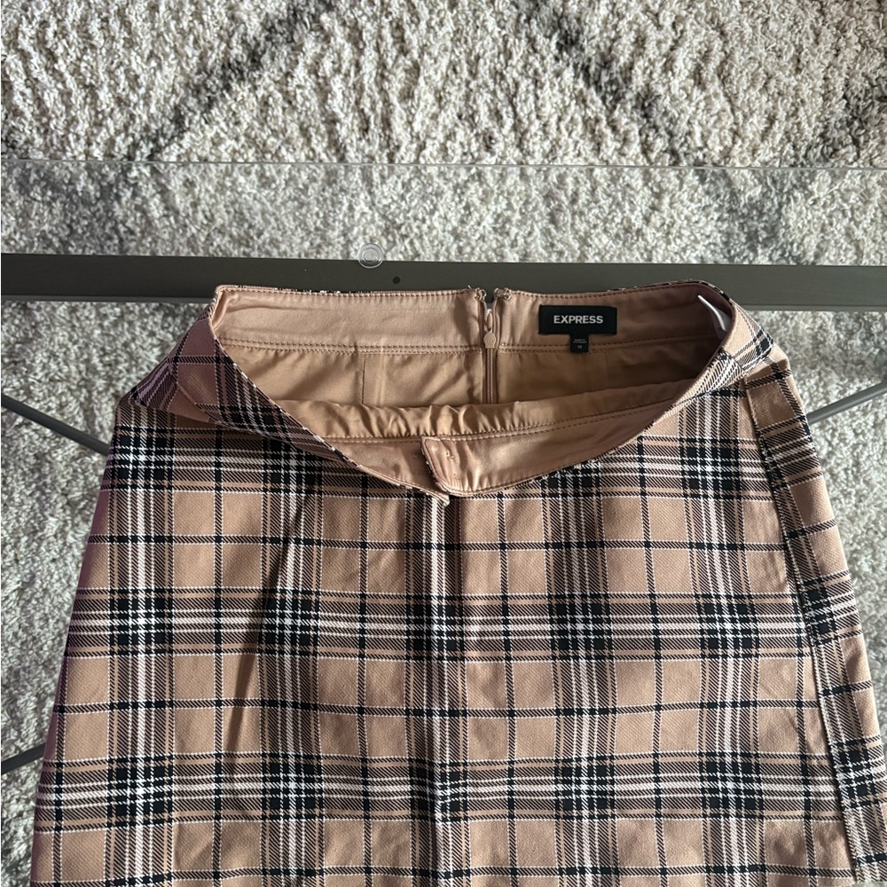 Express Tan Plaid Mini Skirt
